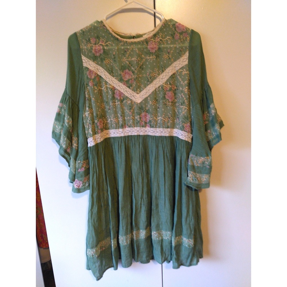 Womens Floral Embroidered Babydoll Dress Size S Boho Fairyโ Oversized Festival
